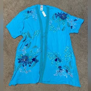 Chico’s Special Edition Embroidered Beads Turquoise Ruana Duster S/M NWT Coverup